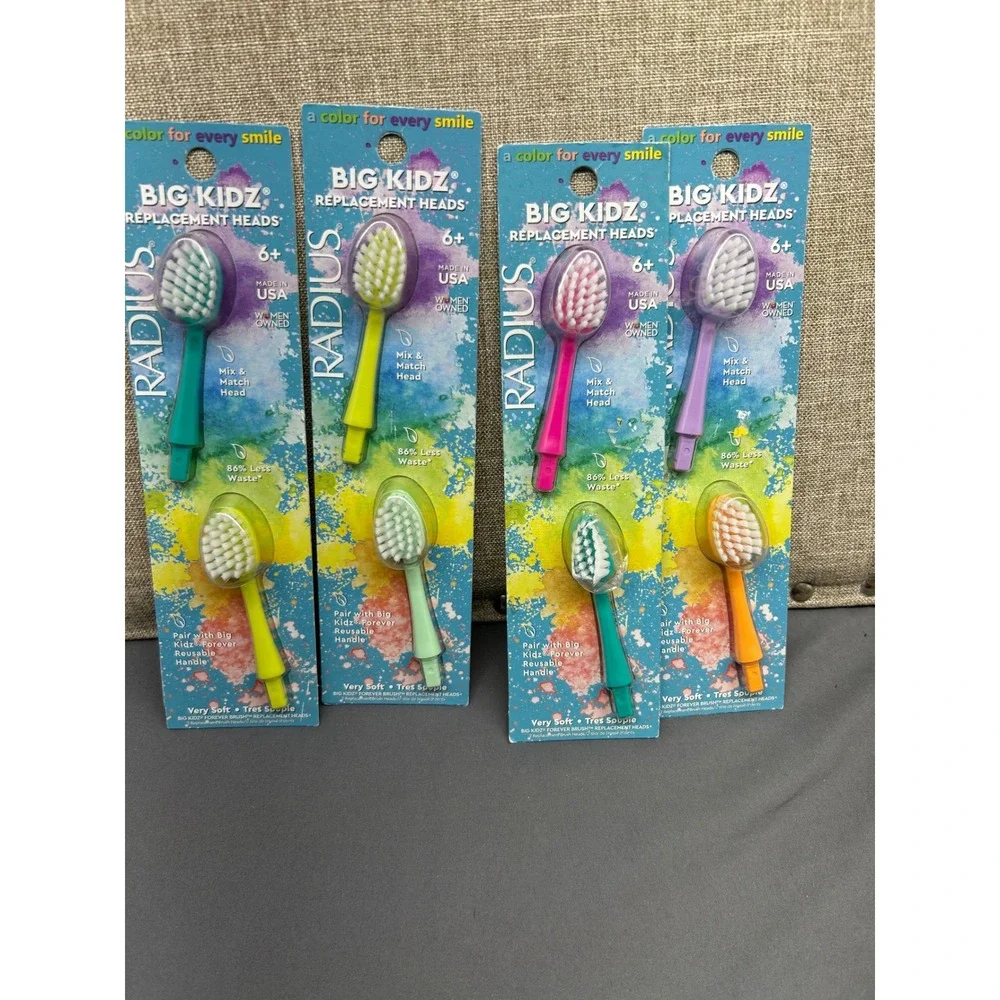 Radius Big Kidz Replacement Brush Heads 6+ Very Soft No BPA‎ USA  4 double Packs